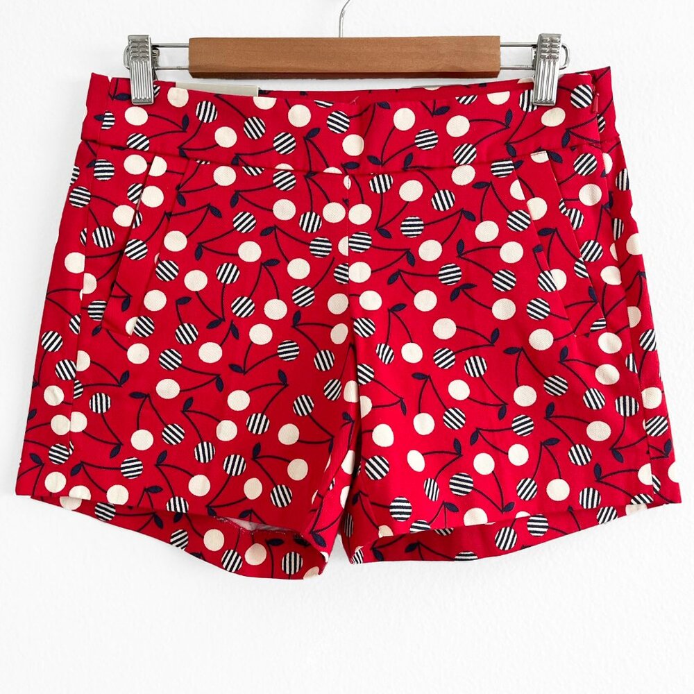 NWT J.Crew Factory Classic Chino Shorts Red with Cherry Print size 0